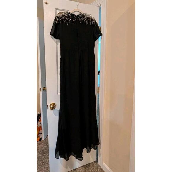 Ieena For Mac Duggal Beaded Sequin Embellished Shoulder Black Maxi Dress 12 NWOT - Picture 3 of 6